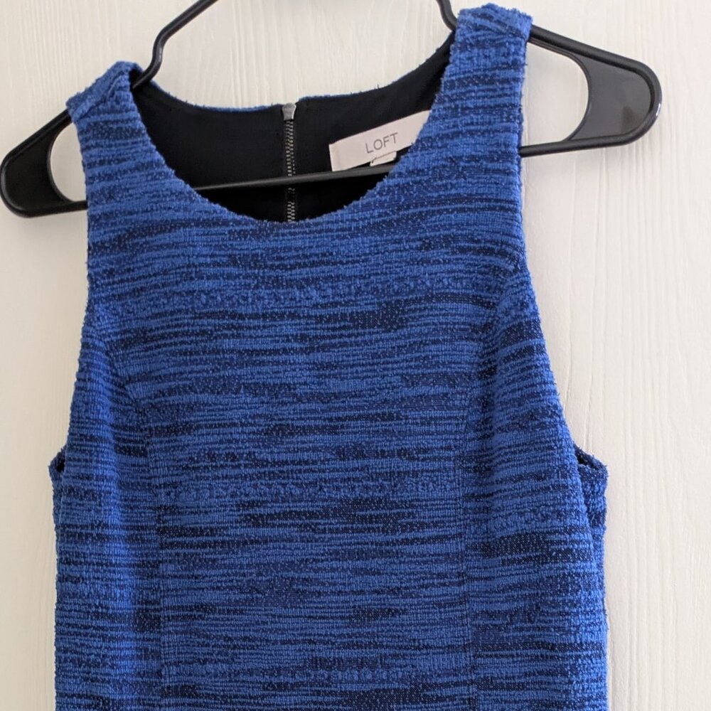 Ann Taylor LOFT Women's Royal Blue Sleeveless Shift Dress Boucle Size 8